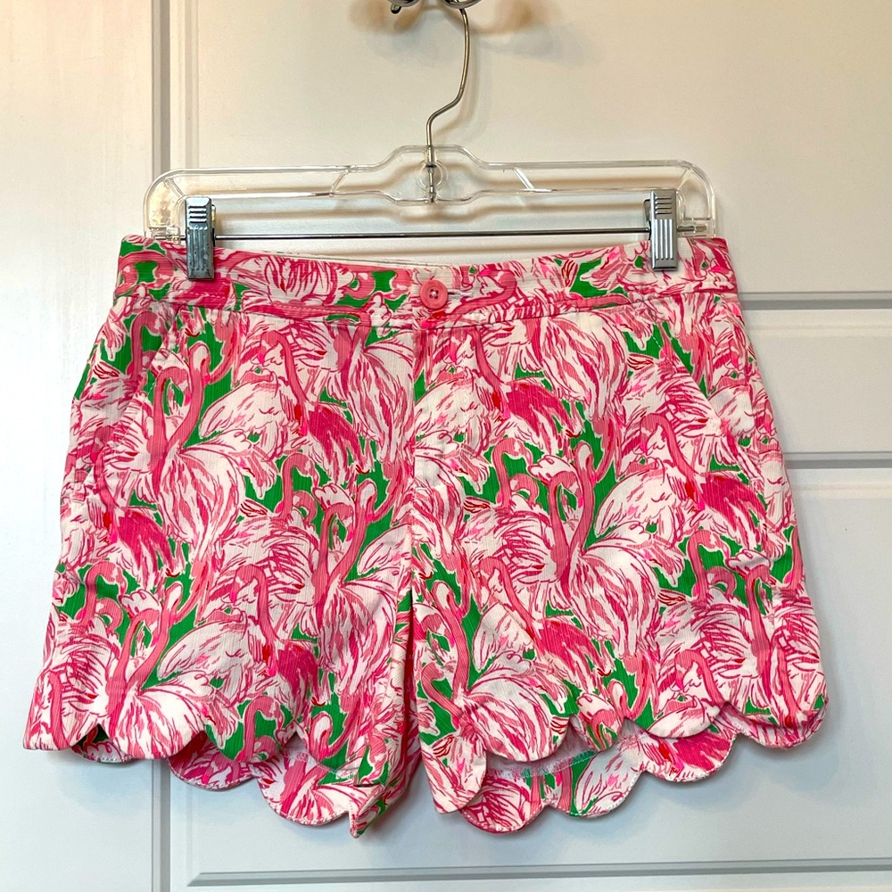 🌷Lilly Pulitzer Woman’s Buttercup Flamingo Print Shorts.Size:2 Pink/Green